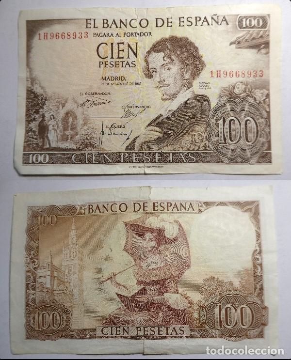 Billetes espa&ntilde;oles: Billete de 100 PESETAS 1965 ADOLFO B&Eacute;CQUER , circulado
