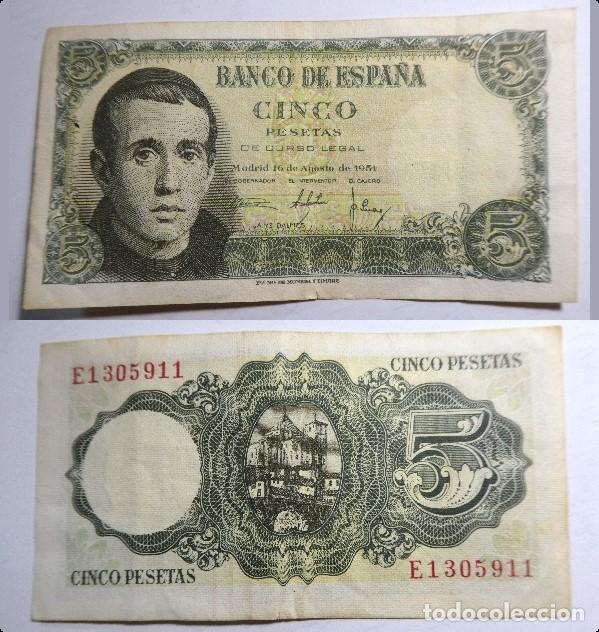 Billetes espa&ntilde;oles: Billete de 5 PESETAS 1951 , MBC