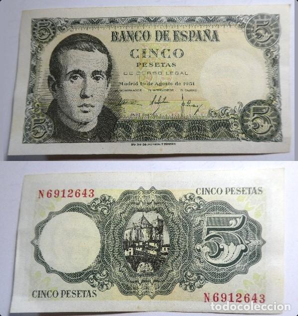 Billetes espa&ntilde;oles: Billete de 5 PESETAS 1951 , MBC