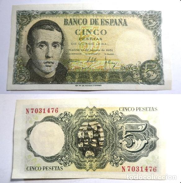 Billetes espa&ntilde;oles: Billete de 5 PESETAS 1951 , MBC