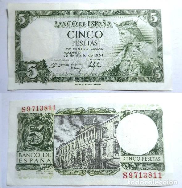 Billetes espa&ntilde;oles: BILLETE DE 5 PESETAS DE 1954 Serie S , MBC