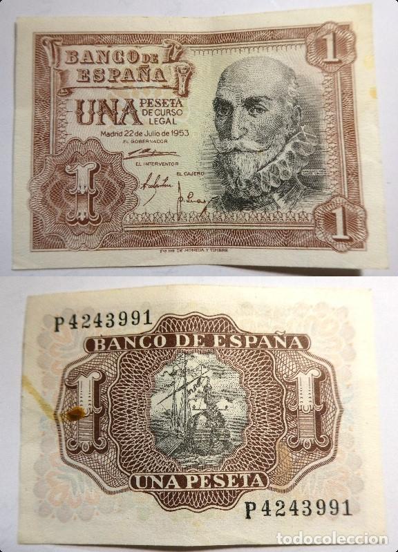 Billetes espa&ntilde;oles: Billete de 1 Peseta 1953 Marqu&eacute;s de Santa Cruz