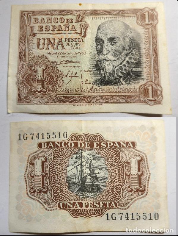 Billetes espa&ntilde;oles: Billete de 1 Peseta 1953 Marqu&eacute;s de Santa Cruz