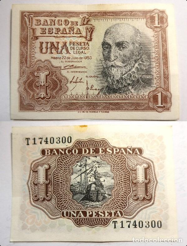 Billetes espa&ntilde;oles: Billete de 1 Peseta 1953 Marqu&eacute;s de Santa Cruz