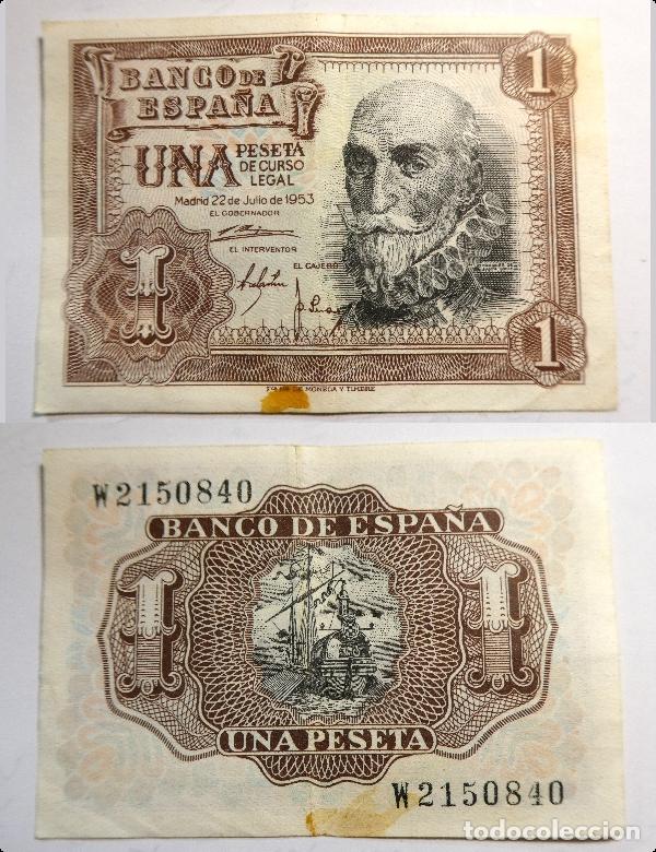 Billetes espa&ntilde;oles: Billete de 1 Peseta 1953 Marqu&eacute;s de Santa Cruz