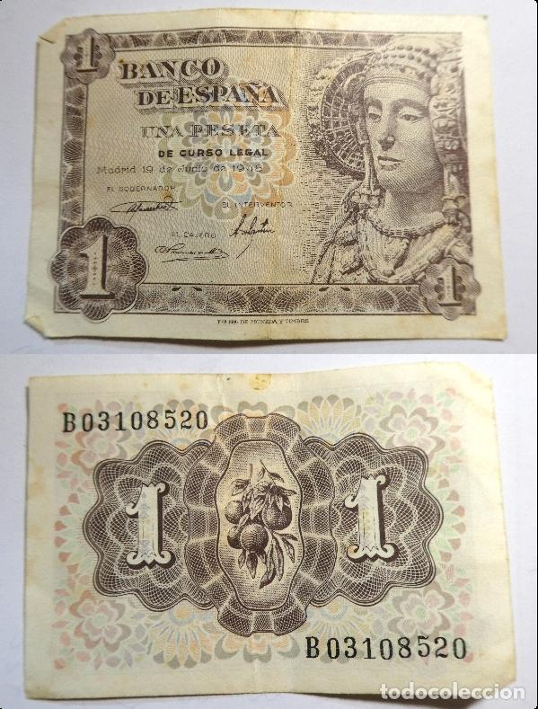 Billetes espa&ntilde;oles: Billete de 1 PESETA DE 1948 - DAMA DE ELCHE