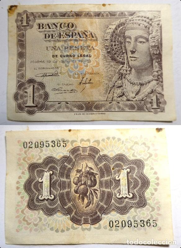 Billetes espa&ntilde;oles: Billete de 1 PESETA DE 1948 - DAMA DE ELCHE