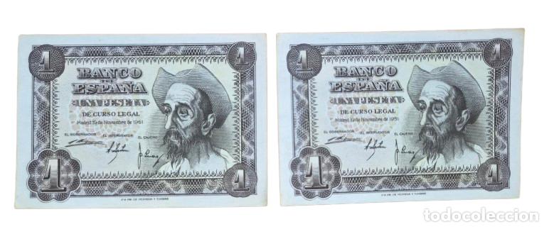 Billetes espa&ntilde;oles: ESPA&Ntilde;A. Lote 2 billetes CORRELATIVOS. SERIE C. BILETE 1 PESETA 1951. EBC+