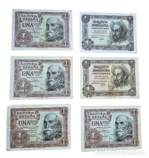 Billetes espa&ntilde;oles: ESPA&Ntilde;A. Lote 6 billetes. BILETE 1 PESETA. A Clasificar