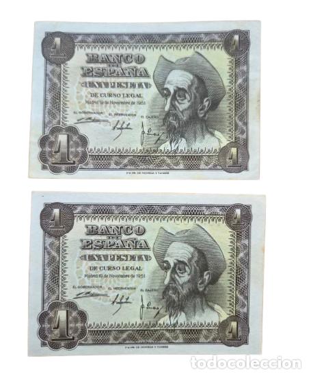 Billetes espa&ntilde;oles: ESPA&Ntilde;A. Lote 2 billetes . SERIE K. BILETE 1 PESETA 1951. EBC+