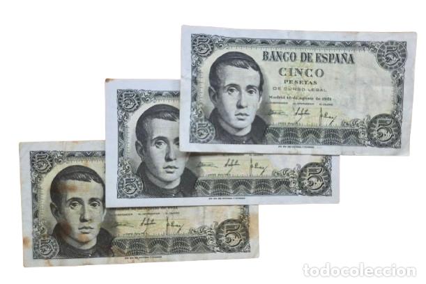 Billetes espa&ntilde;oles: ESPA&Ntilde;A. Lote 3 billetes. SERIE Z. BILETE 5 PESETAS 1951. Entre MBC-/MBC