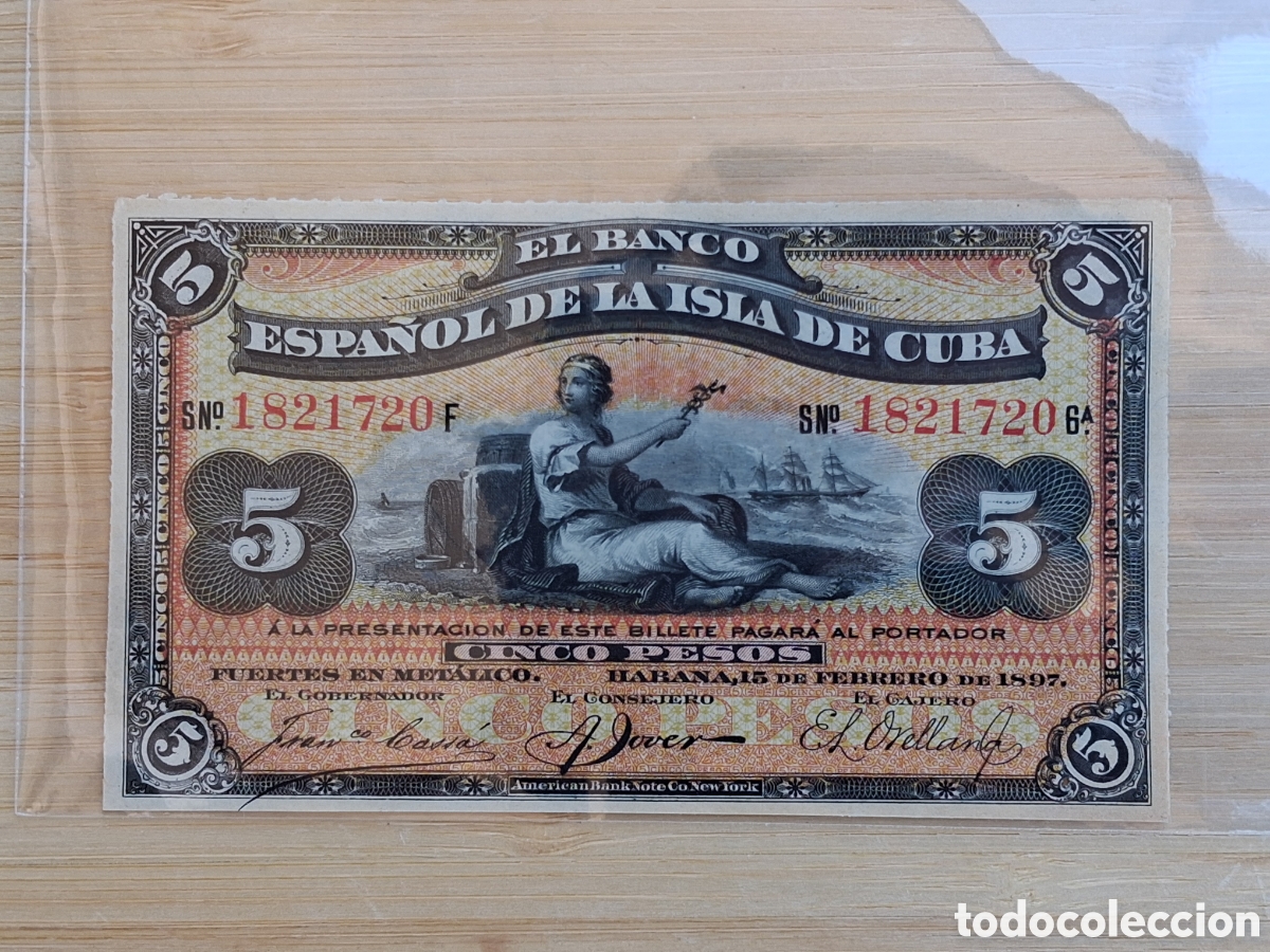 Billetes espa&ntilde;oles: Billete Banco Espa&ntilde;ol Isla de Cuba 5 Pesos 1897 SC