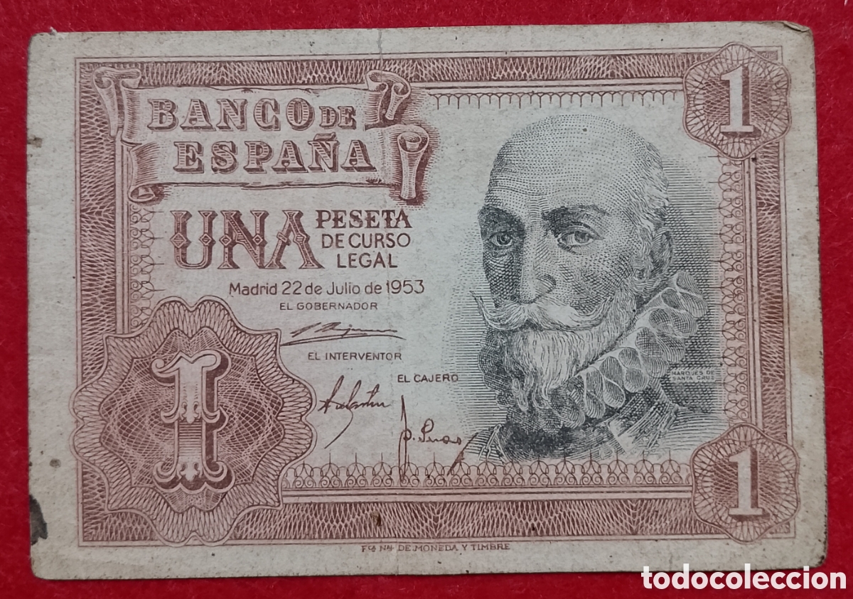 Billetes espa&ntilde;oles: Billete Espa&ntilde;a 1 peseta 1953