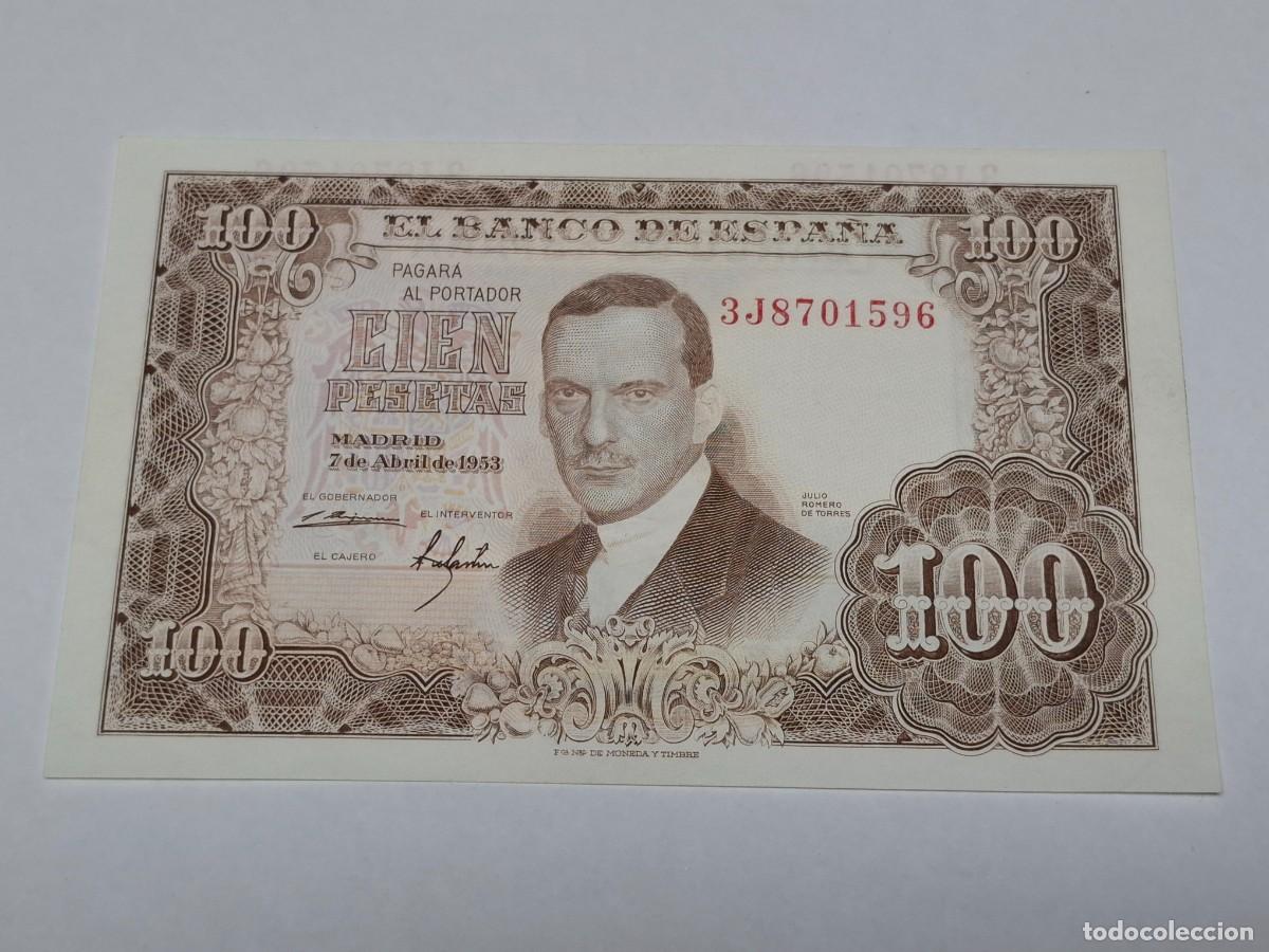 Billetes espa&ntilde;oles: Billete de CIEN PESETAS del 7 de Abril de 1953 BANCO DE ESPA&Ntilde;A con serie 3J, en PLANCHA