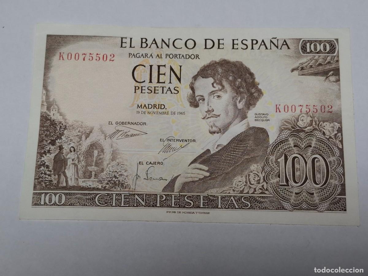 Billetes espa&ntilde;oles: Billete de CIEN PESETAS del 19 de Noviembre de 1965 BANCO DE ESPA&Ntilde;A con serie K, en EBC