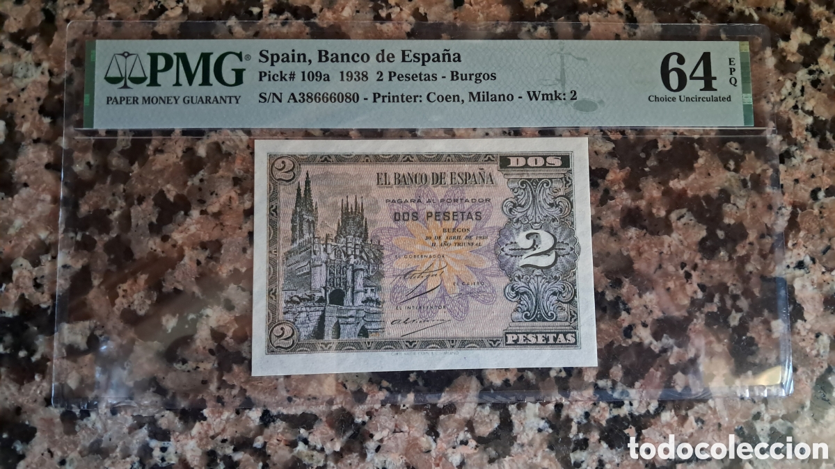 Billetes espa&ntilde;oles: Billete 2 pesetas 1938 serie A