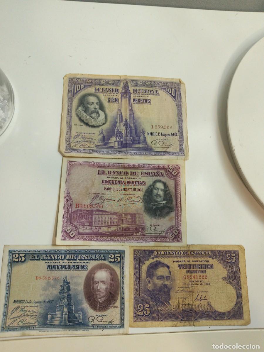 Billetes espa&ntilde;oles: Lote 4 billetes banco de Espa&ntilde;a 3 1928 y uno de 1954