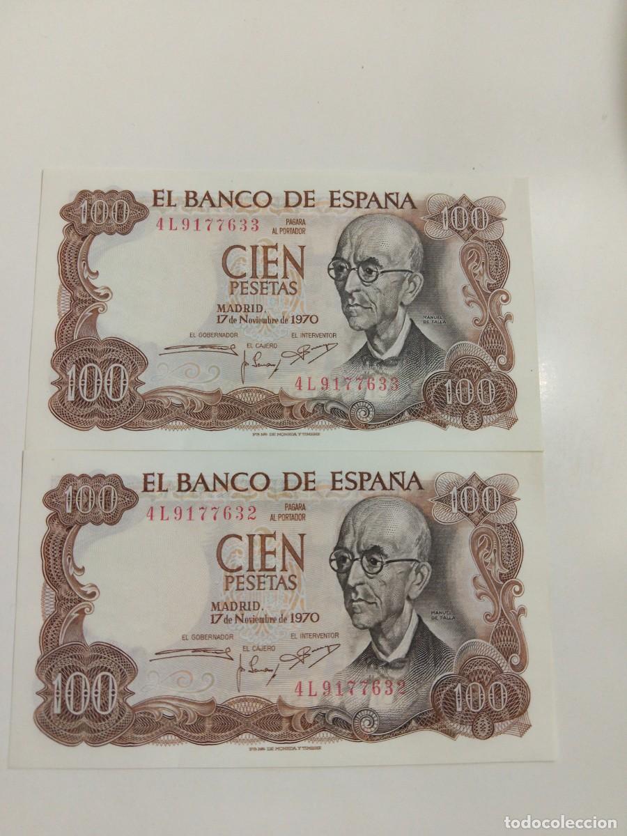 Billetes espa&ntilde;oles: 2 billetes 100 pesetas serie correlativa y sin circular
