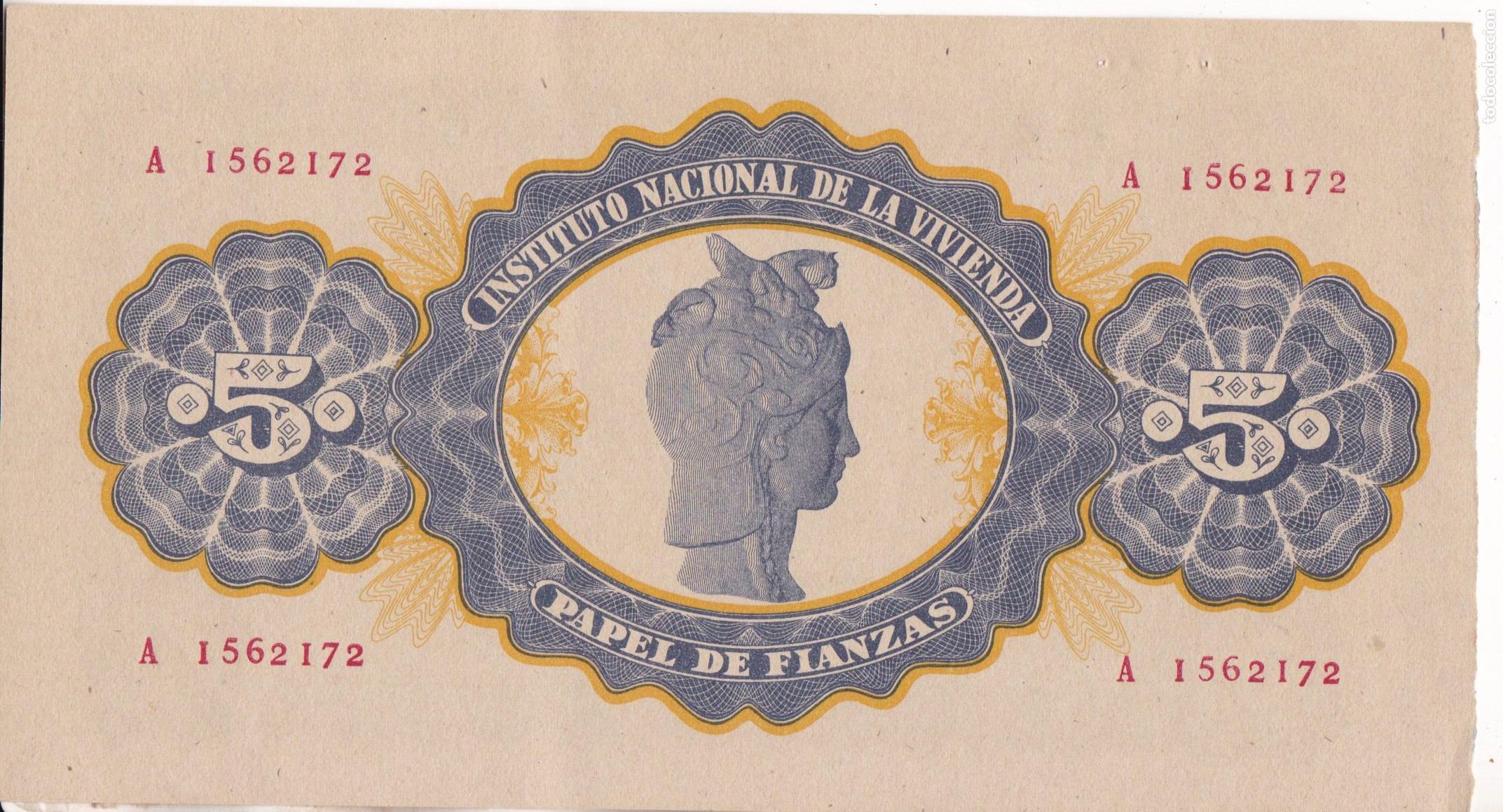 Billetes espa&ntilde;oles: F6-9- BILLETE PAPEL de FIANZAS 5Pesetas 1940.