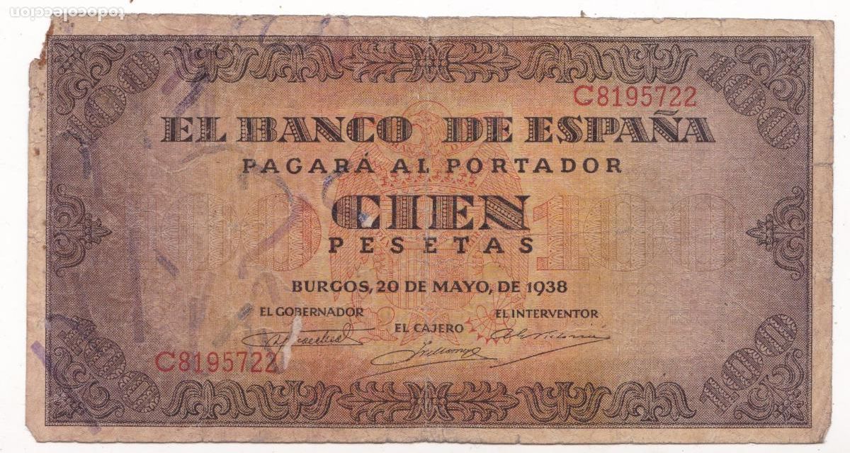 Notas espanholas: F6-10- BILLETE 100 Pesetas 1938.