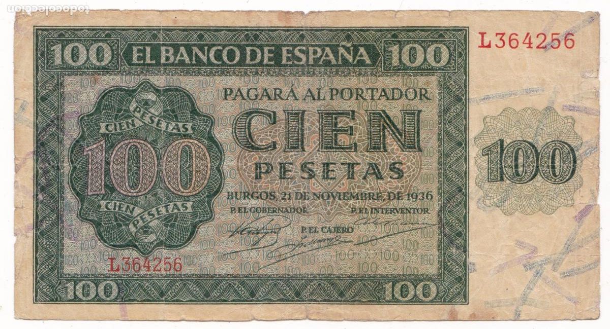 Notas espanholas: F6-11- BILLETE 100 Pesetas 1936.