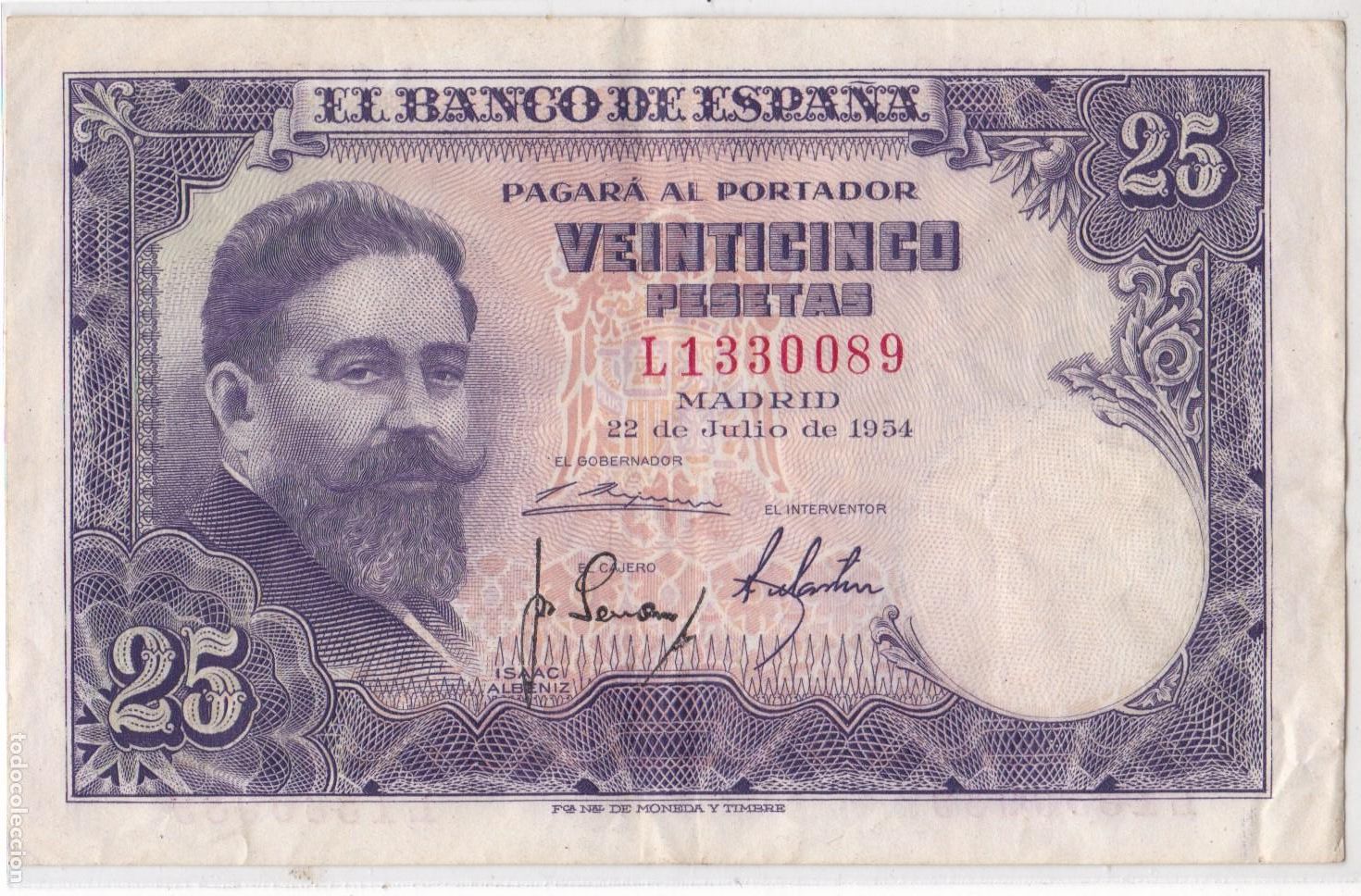 Billetes espa&ntilde;oles: F6-23- BILLETE 25 Pesetas 1954.