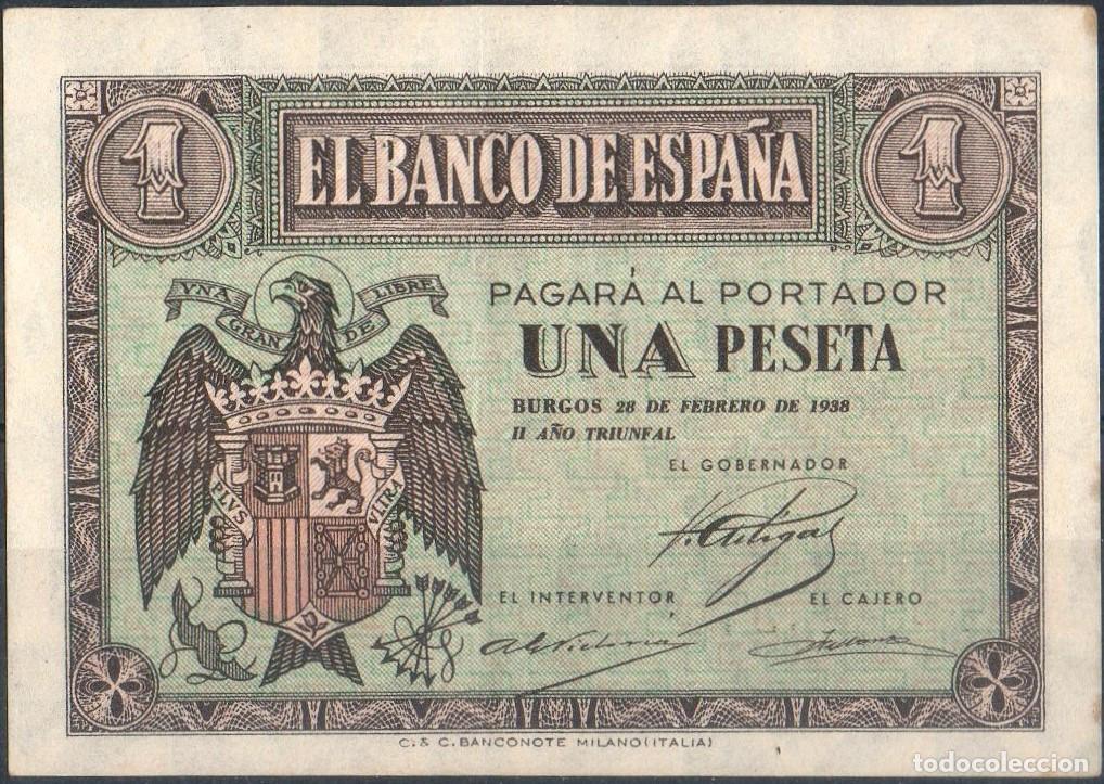 Billetes espa&ntilde;oles: Banco De Espa&ntilde;a Billete 1 Una Peseta Febrero 1938 SERIE F