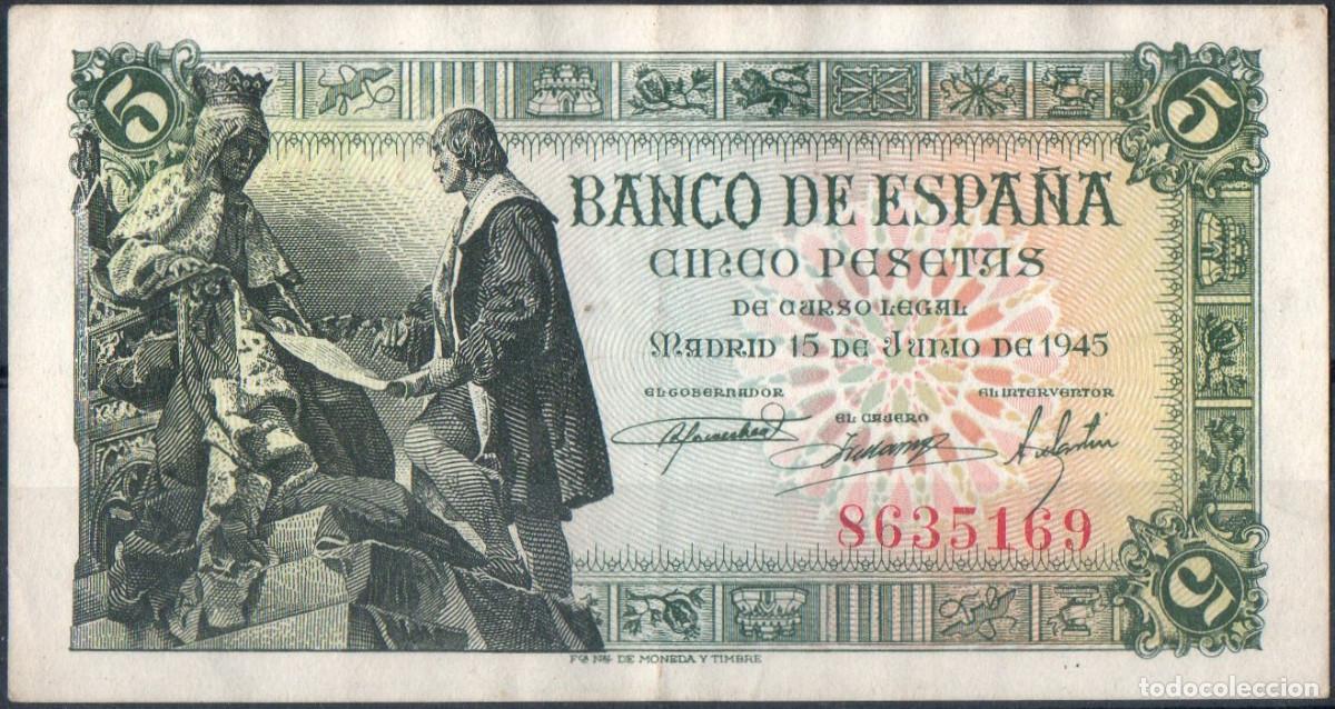 Billetes espa&ntilde;oles: Banco De Espa&ntilde;a Billete 5 Pesetas Febrero 1945 Sin Serie