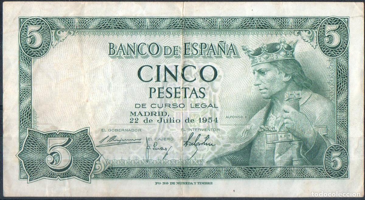 Billetes espa&ntilde;oles: Banco De Espa&ntilde;a Billete 5 Pesetas Julio 1954 Sin Serie