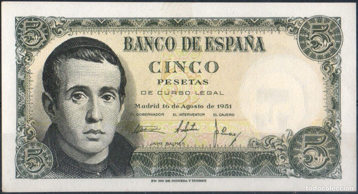Billetes espa&ntilde;oles: Banco De Espa&ntilde;a Billete 5 Pesetas Agosto 1951 Serie 1L