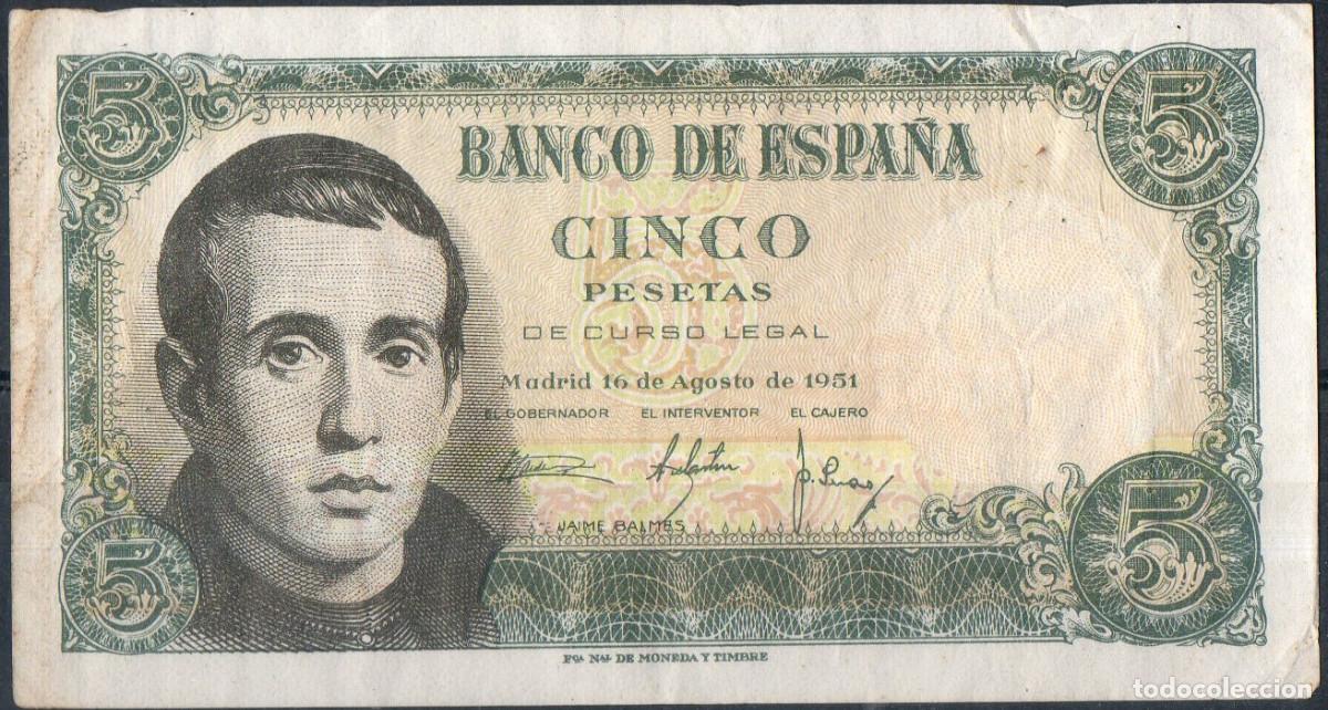 Billetes espa&ntilde;oles: Banco De Espa&ntilde;a Billete 5 Pesetas Agosto 1951 Serie N