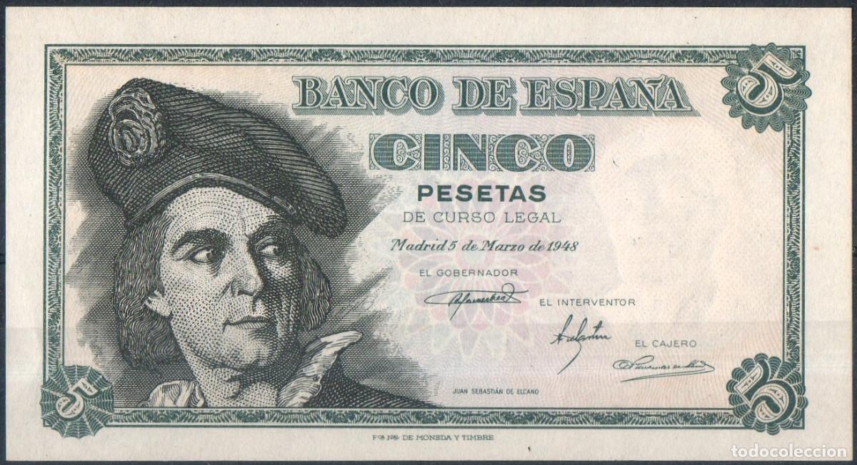 Billetes espa&ntilde;oles: Banco De Espa&ntilde;a Billete 5 Pesetas Marzo 1948 serie L