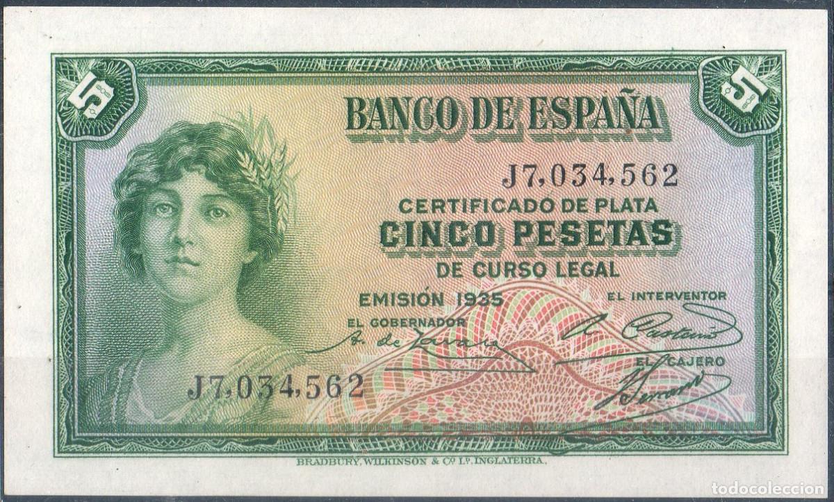Billetes espa&ntilde;oles: Billete Banco Espa&ntilde;a 5 pesetas 1935 Serie J
