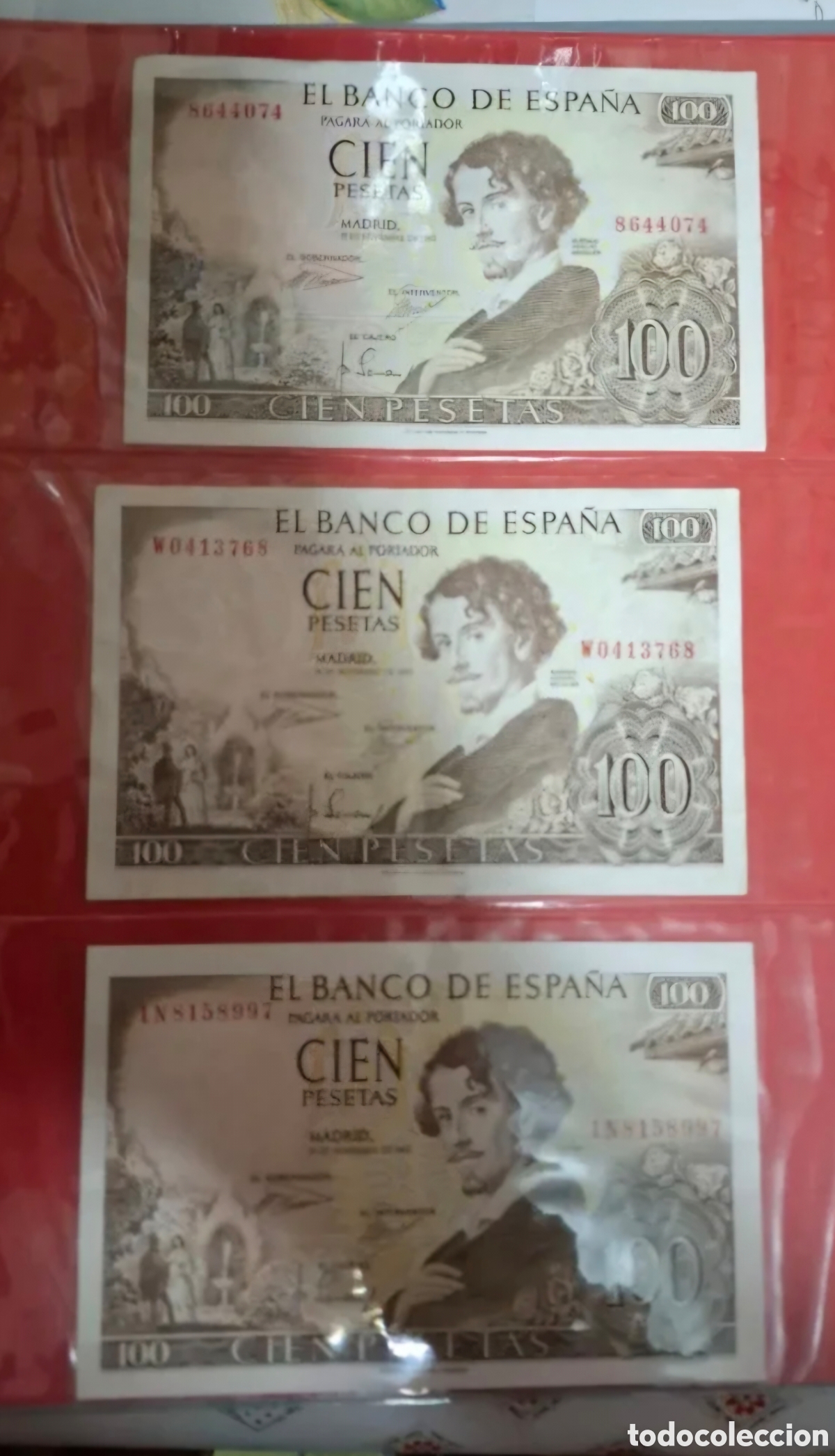 Billetes espa&ntilde;oles: 3 billetes de 100 pesetas