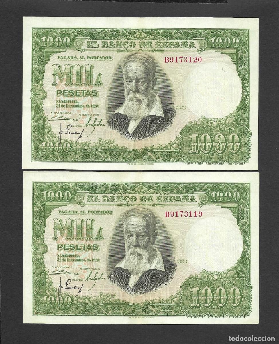 Billetes espa&ntilde;oles: PAREJA CORRELATIVA 1000 PESETAS 1951 SERIE B EBC