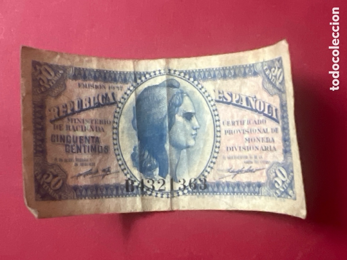 Billetes espa&ntilde;oles: 136B. BILLETE ESPA&Ntilde;A A&Ntilde;O 1937 50 CENTIMOS CINCUENTA REPUBLICA ESPA&Ntilde;OLA