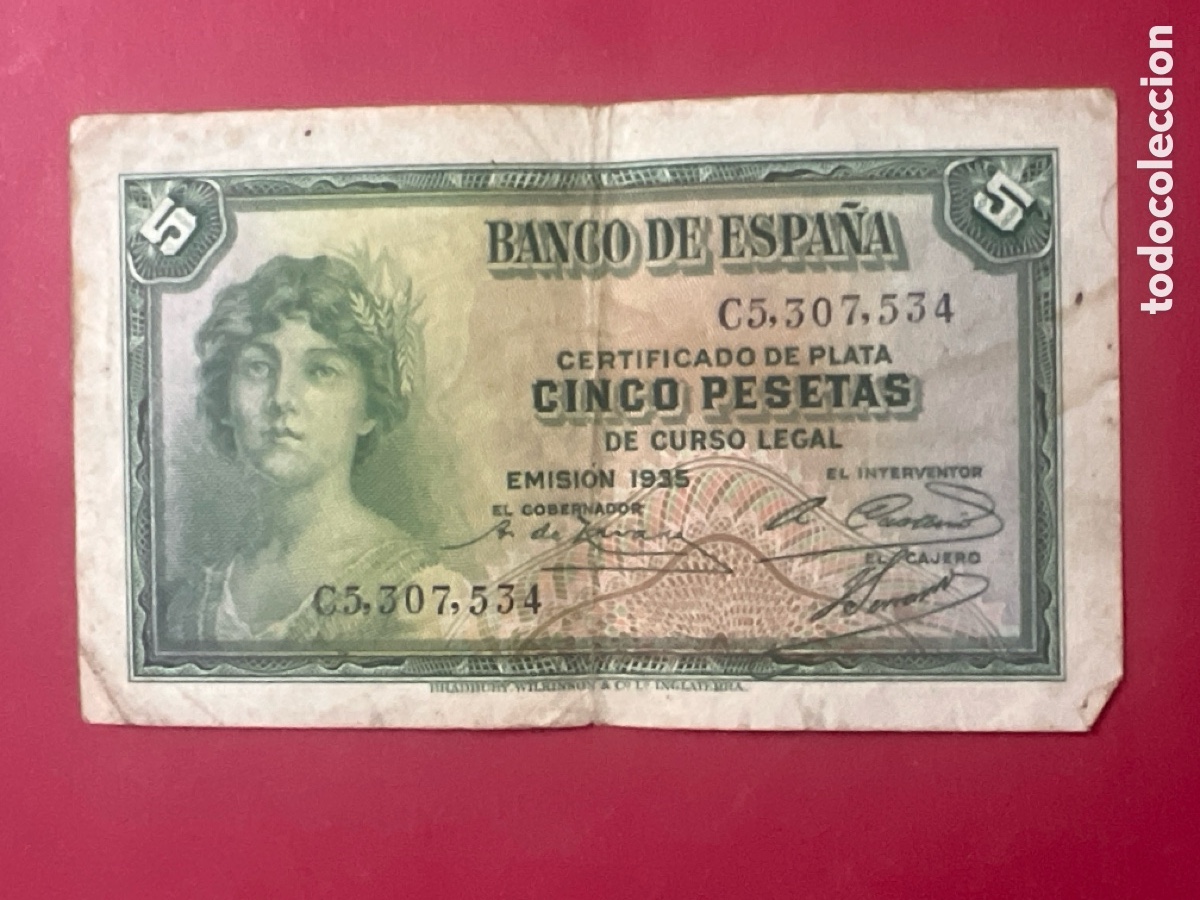 Billetes espa&ntilde;oles: 145B. BILLETE DE 5 PESETAS A&Ntilde;O 1935