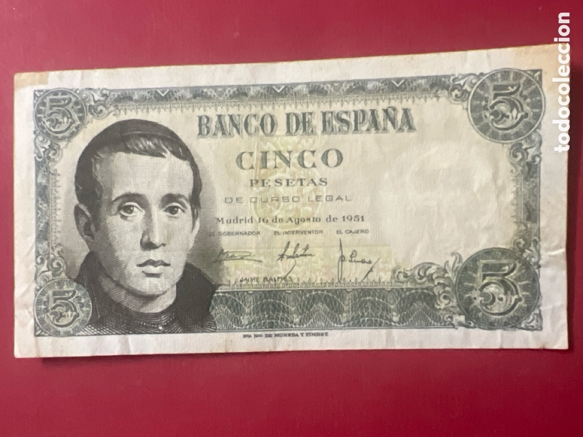 Billetes espa&ntilde;oles: 147B. BILLETE DE 5 PESETAS 1951