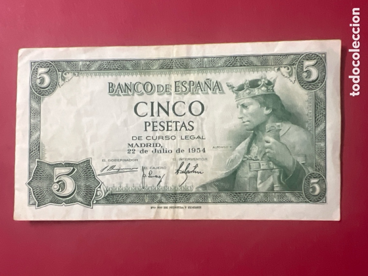 Billetes espa&ntilde;oles: 154B. BILLETE DE 5 PESETAS DE 1954