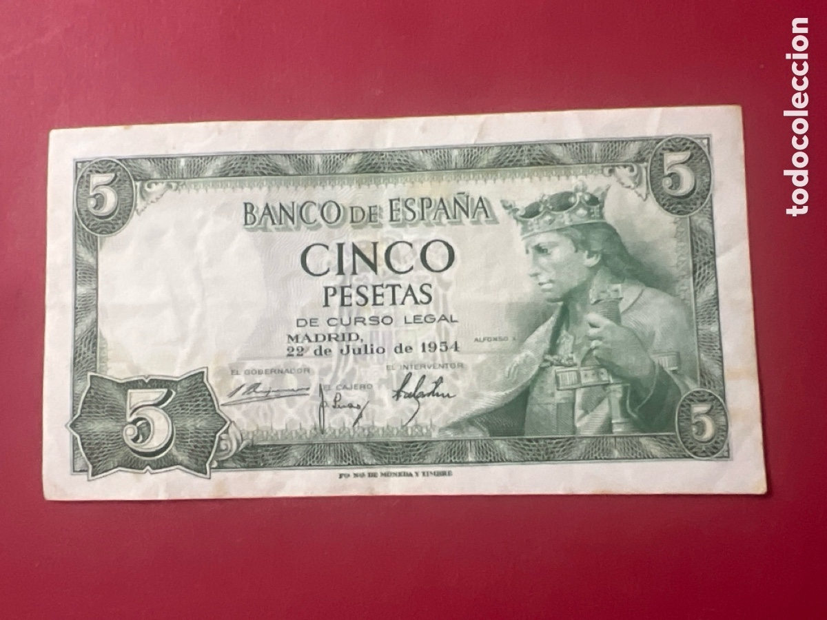 Billetes espa&ntilde;oles: 153B. BILLETE DE 5 PESETAS DE 1954