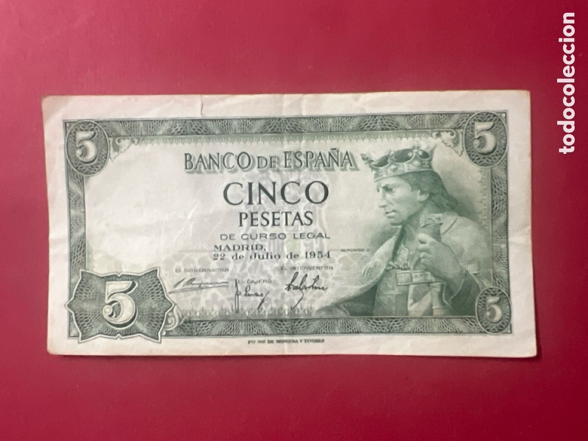 Billetes espa&ntilde;oles: 156B. BILLETE DE 5 PESETAS DE 1954