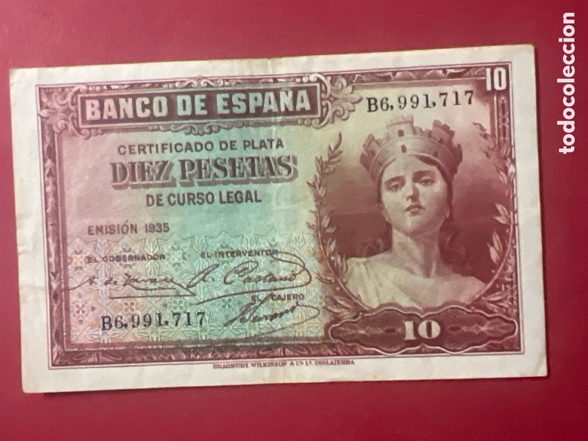 Billetes espa&ntilde;oles: 158B. BILLETE DE 10 PESETAS 1935