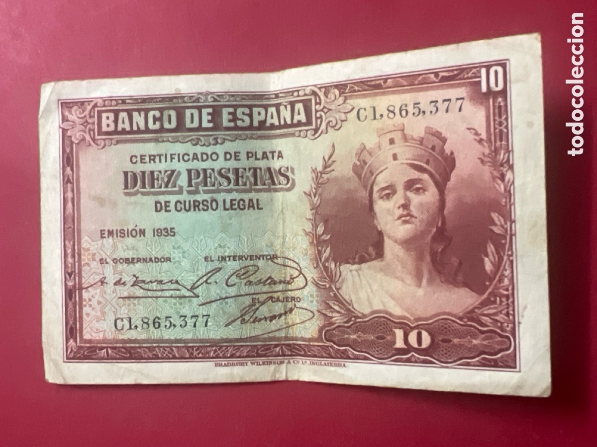 Billetes espa&ntilde;oles: 156B. BILLETE DE 10 PESETAS 1935