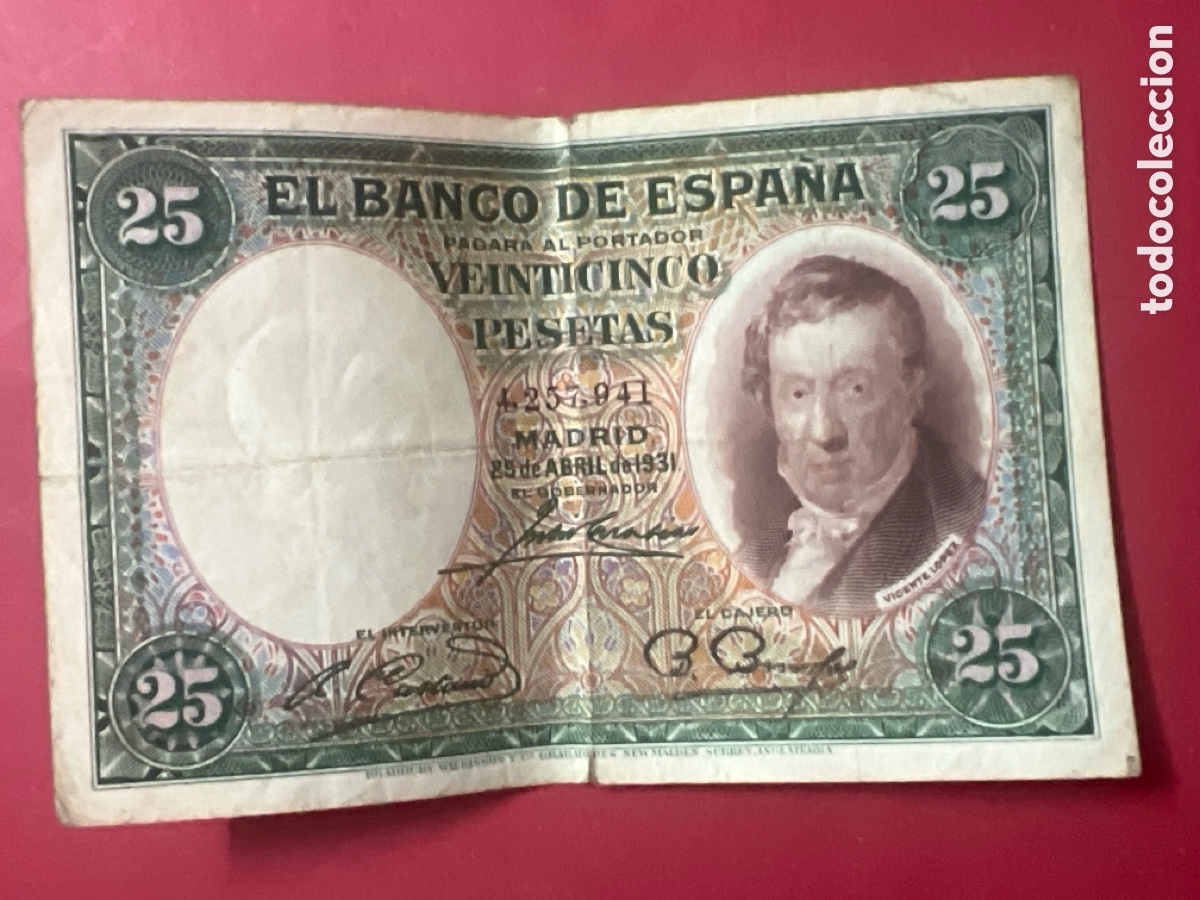 Billetes espa&ntilde;oles: 160B. BILLETE DE 25 PESETAS DE 1931