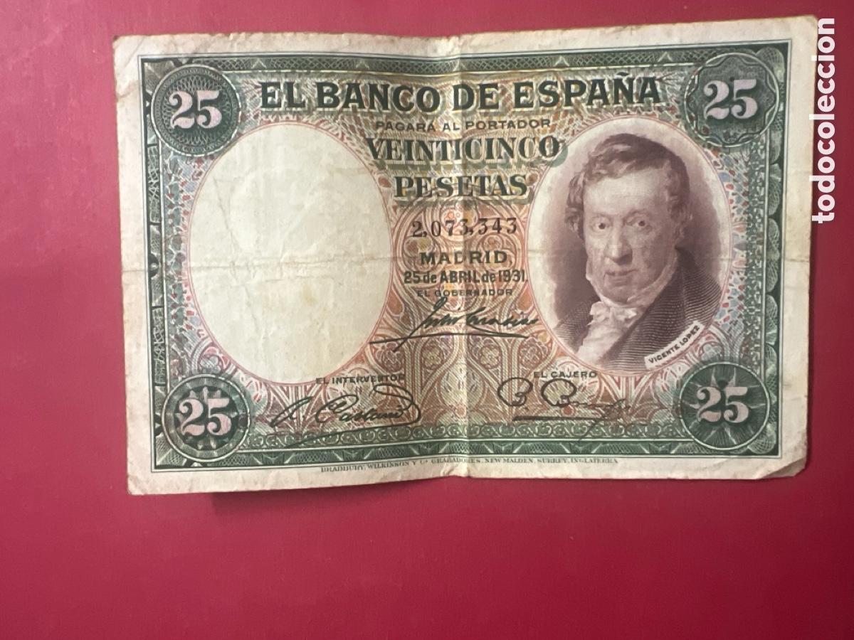 Billetes espa&ntilde;oles: 159B. BILLETE DE 25 PESETAS DE 1931