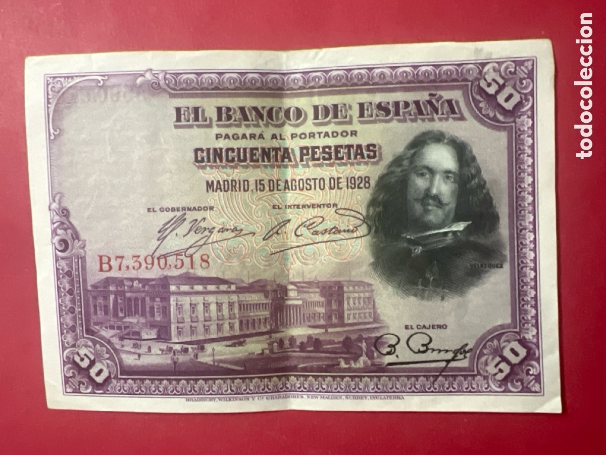 Banconote spagnole: 163B. BILLETE - CINCUENTA PESETAS - 50 PTAS - 1928 - BANCO DE ESPA&Ntilde;A - DIEGO VELAZQUEZ