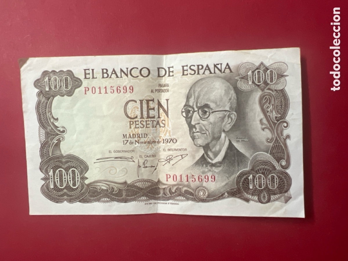 Billetes espa&ntilde;oles: 166B. Billete de 100 Pesetas 1970. Manuel de Falla