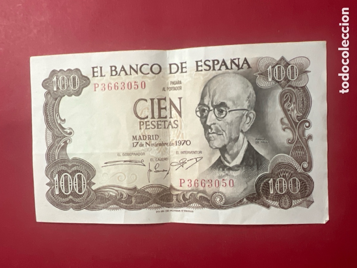 Billetes espa&ntilde;oles: 165B. Billete de 100 Pesetas 1970. Manuel de Falla