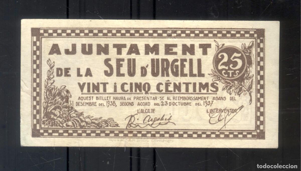 Billetes espa&ntilde;oles: NUMULITE P0270 Billete Ajuntament de la Seu d'Urgell 25 c&egrave;ntims c&eacute;ntimos