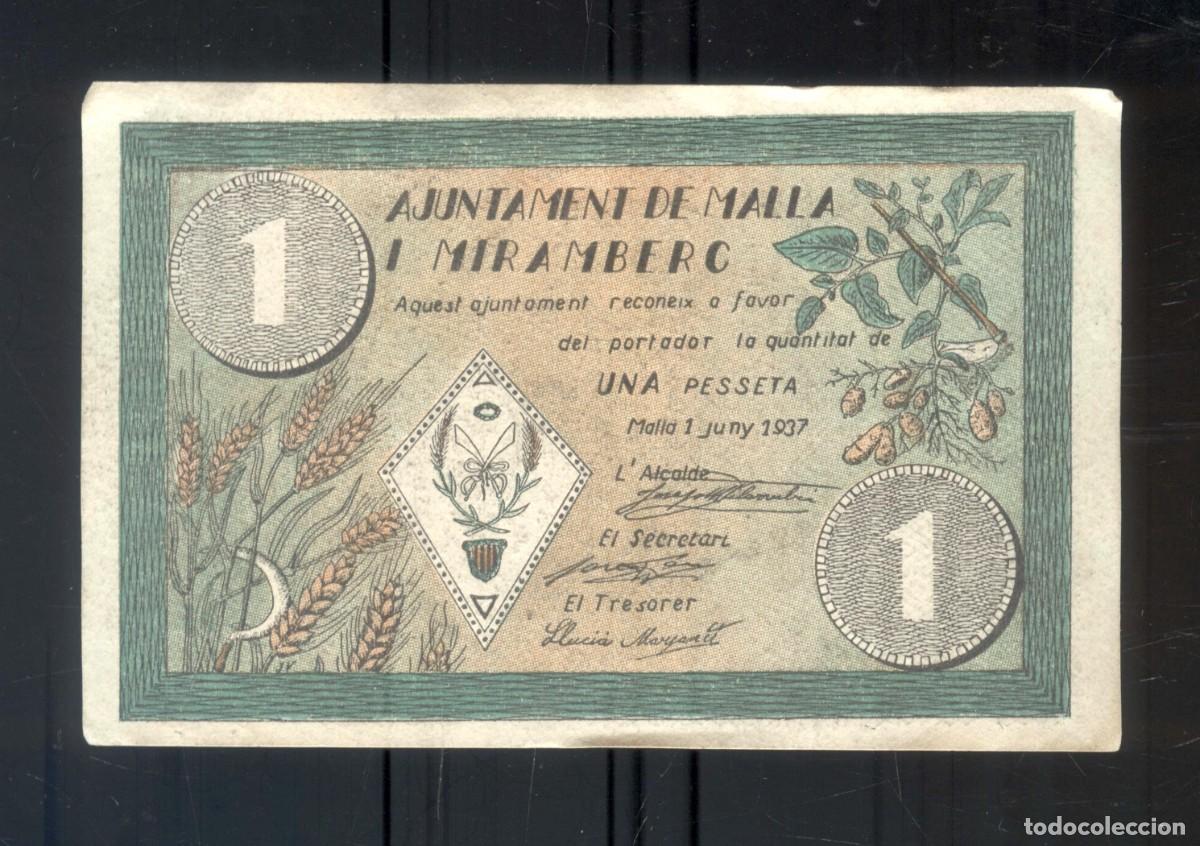 Billetes espa&ntilde;oles: NUMULITE P0271 Billete Ajuntament de Malla i Miramberc Una pesseta peseta 1937